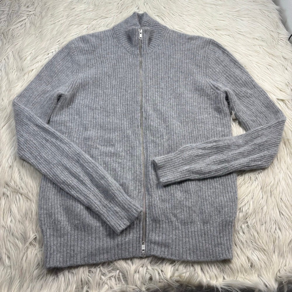 Quince Men's M Gray Mongolian Cashmere Zip Fisherman Cardigan 2.0 Quiet Luxury